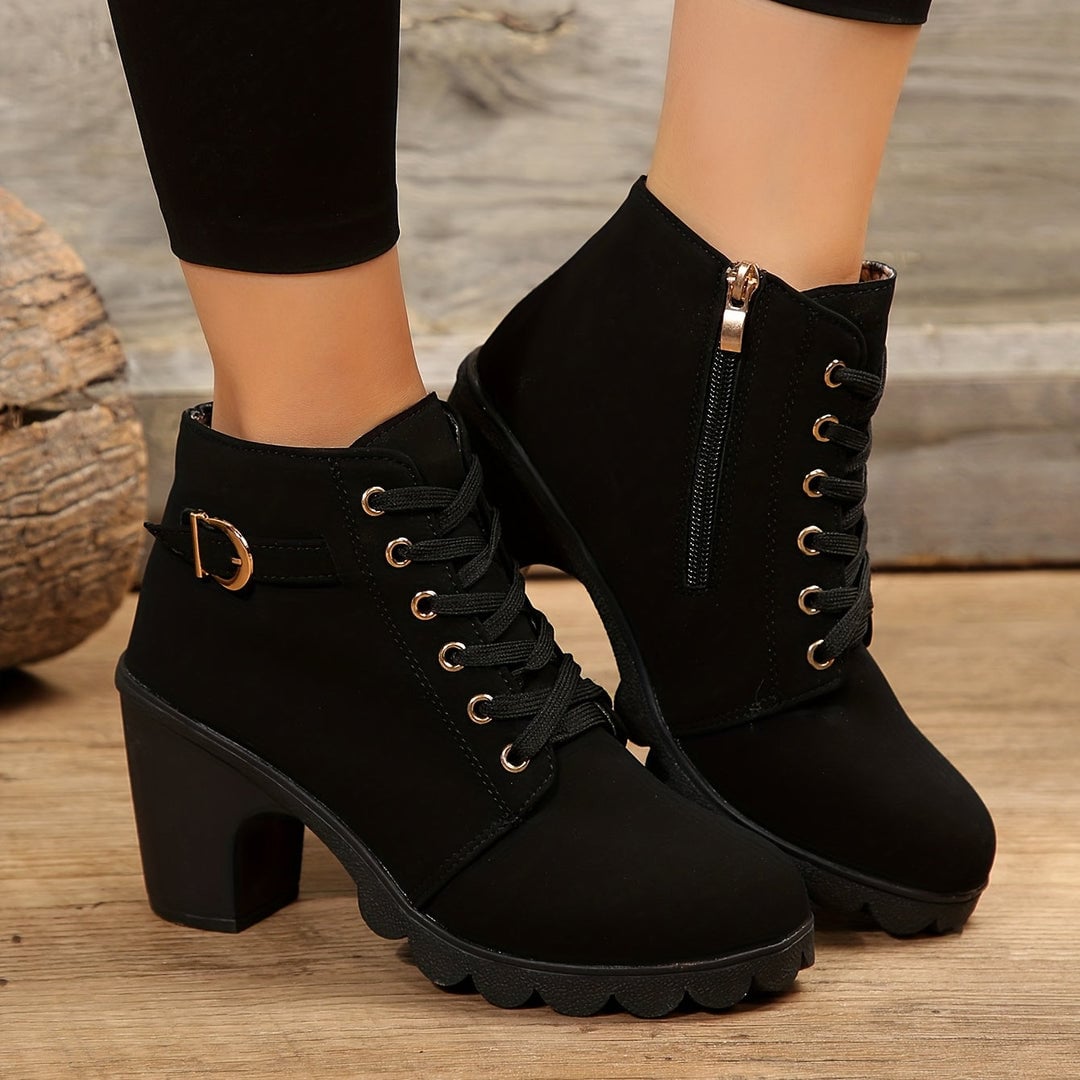 Elise Women's Ankle Boots with Laces and a Block Heel, photo 3