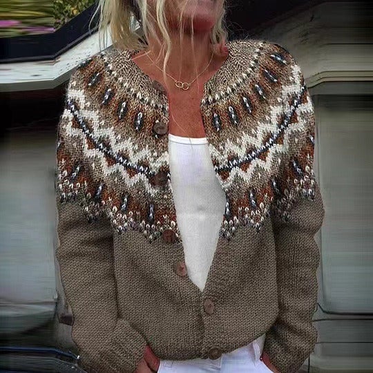 Elizabeth Women's Cardigan with Buttons and a Nordic Knit Pattern, photo 1
