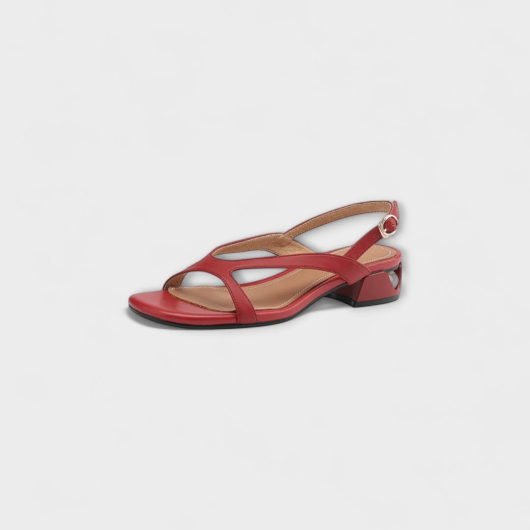 Eloise Women's Sandals with a Flat Sole in Burgundy, photo 2