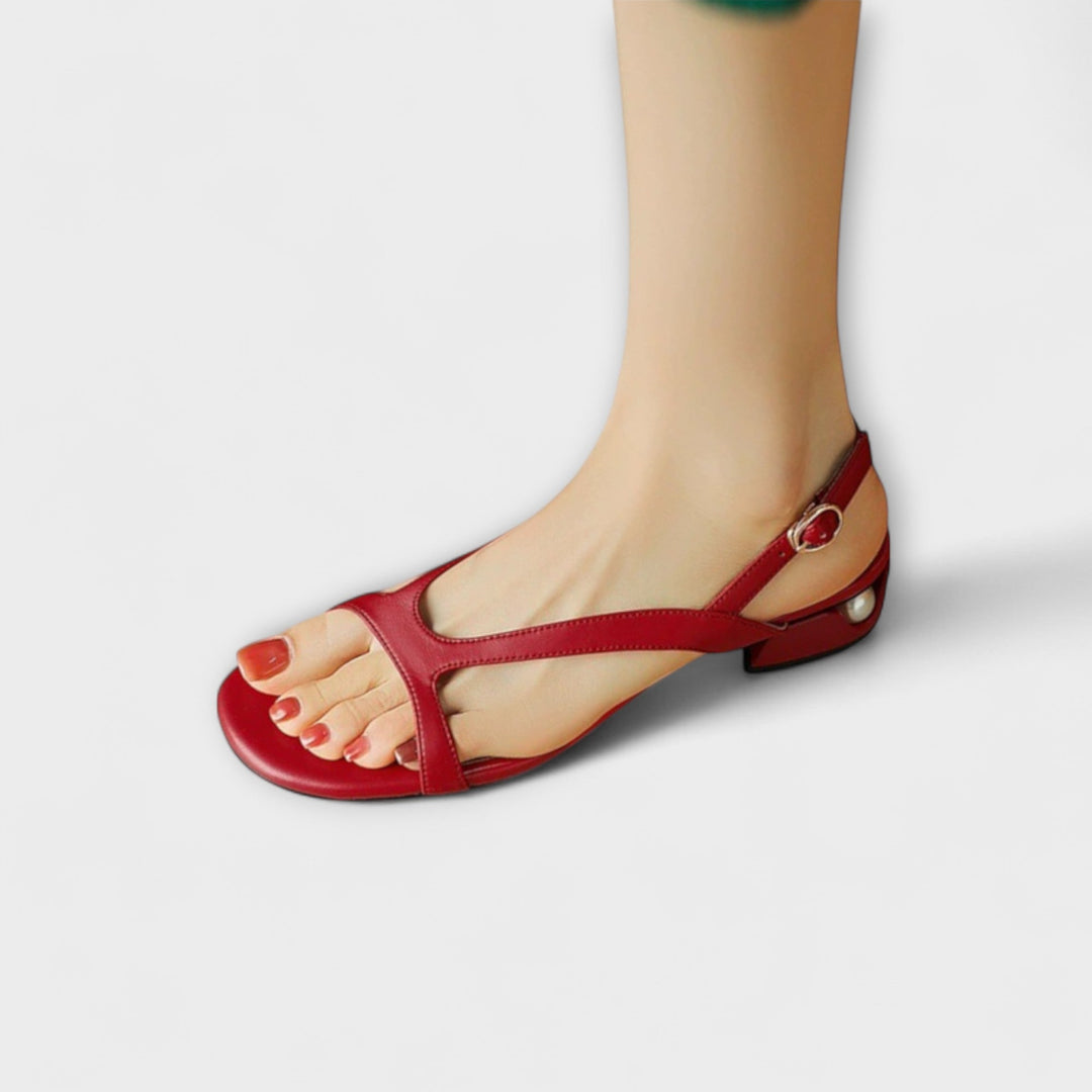 Eloise Women's Sandals with a Flat Sole in Burgundy, photo 4