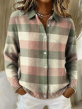 Emily Women's Cardigan in Knit with Buttons and a Check Pattern, photo 1