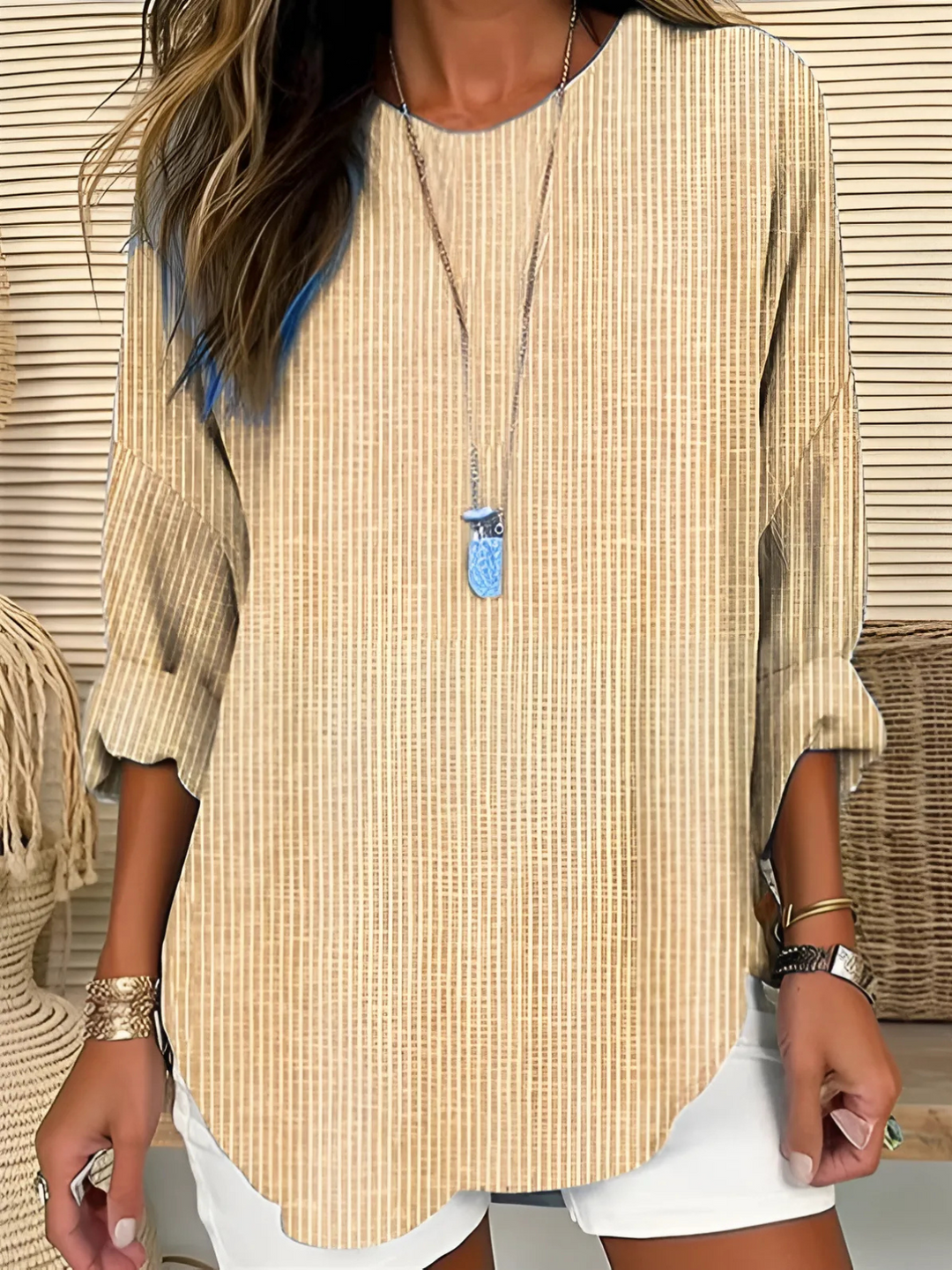 Fallon Women's Blouse with a Round Neck and Stripes, photo 2