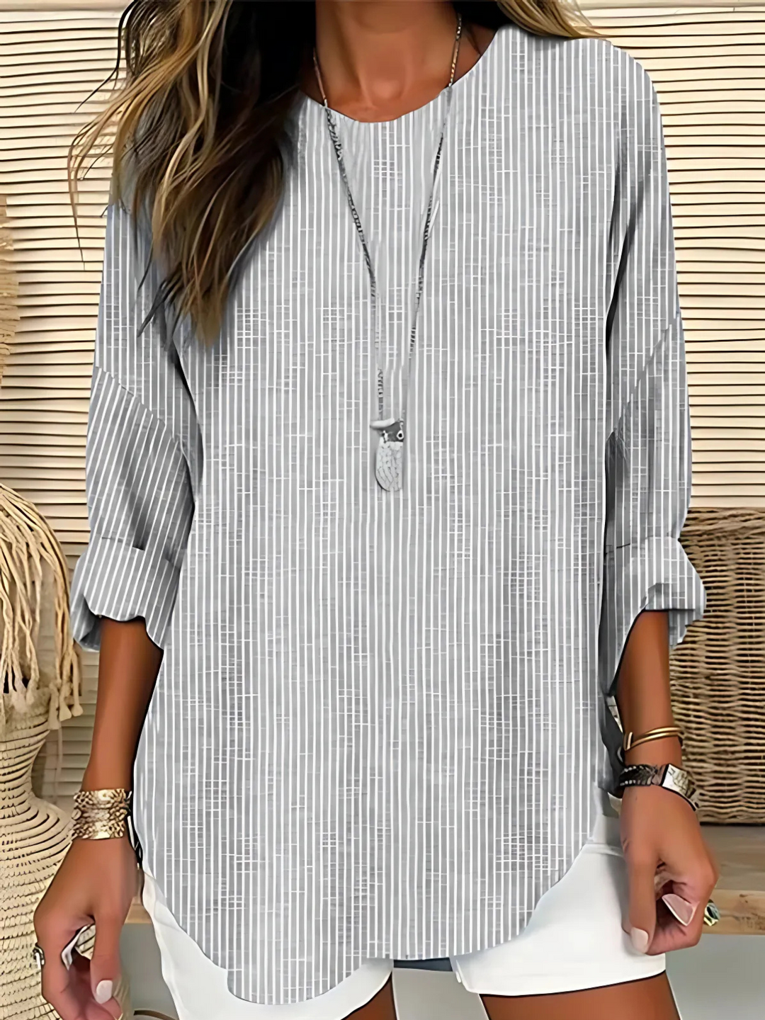 Fallon Women's Blouse with a Round Neck and Stripes, photo 3