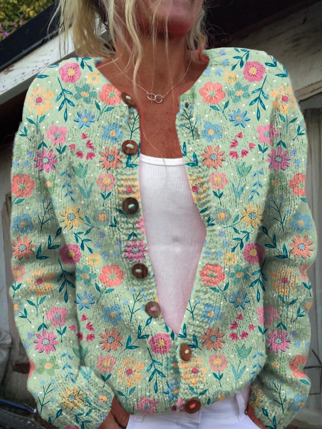 Fiona Women's Cardigan in Knit in an Oversized Fit with a Floral Print, photo 1