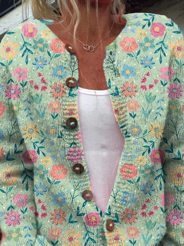 Fiona Women's Cardigan in Knit in an Oversized Fit with a Floral Print, photo 2