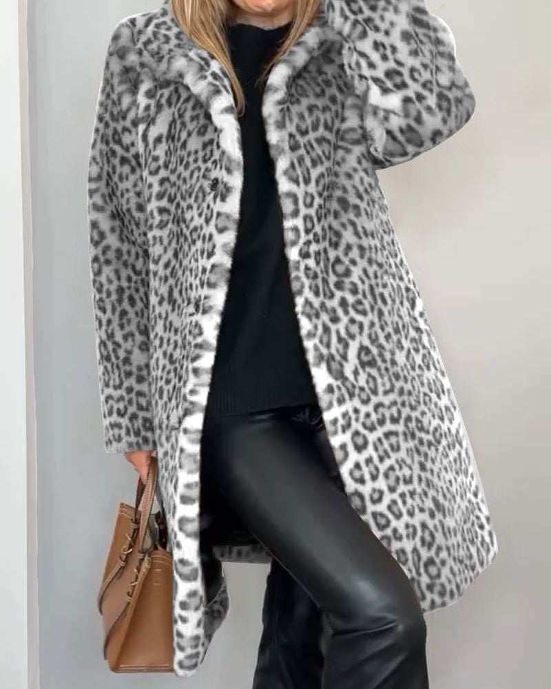 Gina Women's Coat with a Leopard Print in Khaki, photo 2