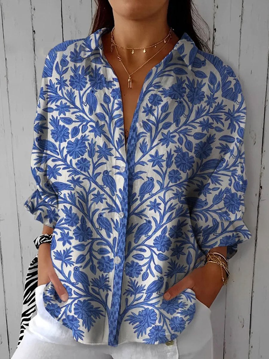Helena Women's Blouse in a Relaxed Fit with Buttons and a Floral Print in Multi, photo 1