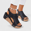 Isabel Women's Sandals with a Wedge Heel and Studs in Black, photo 1