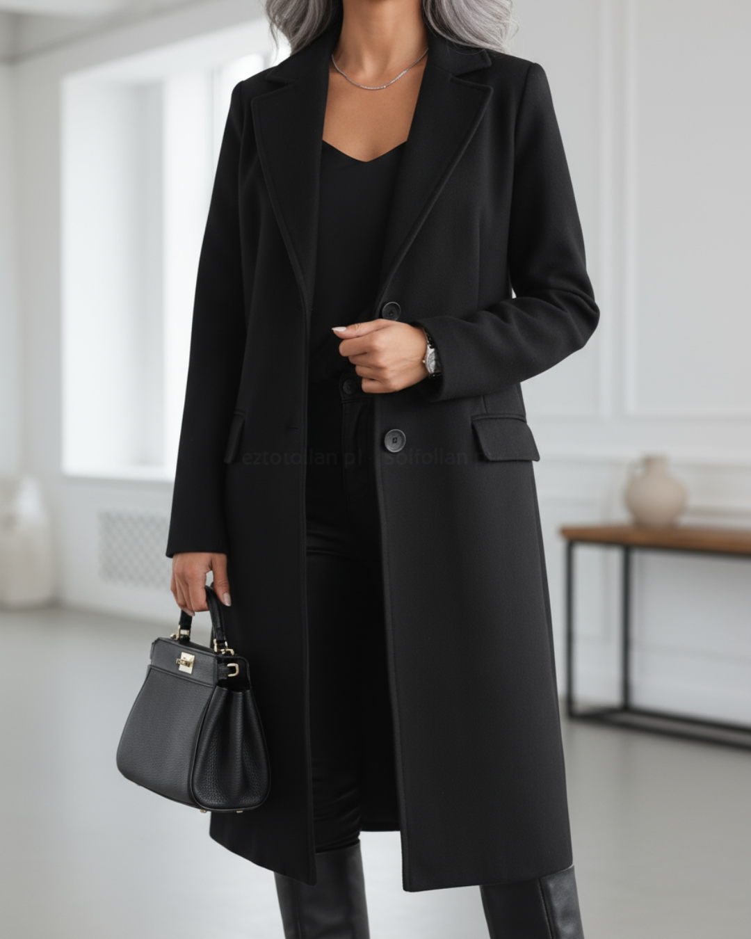 Jade Women's Coat in a Long Cut with Lapels with Buttons, photo 4