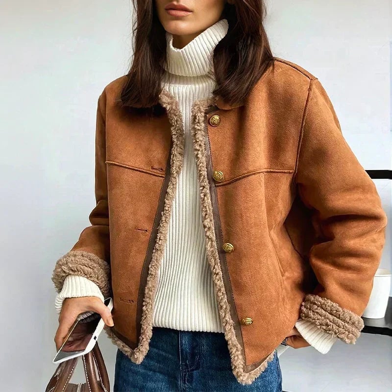 Janet Women's Jacket in a Wool Blend with a Round Neck, photo 1