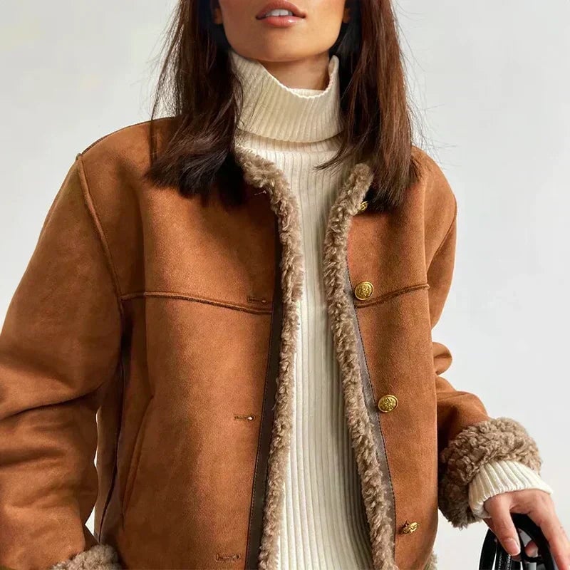 Janet Women's Jacket in a Wool Blend with a Round Neck, photo 3