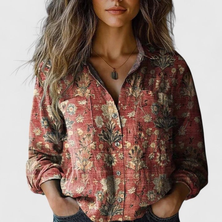Josie Women's Blouse with Lapels and a Floral Print, photo 1