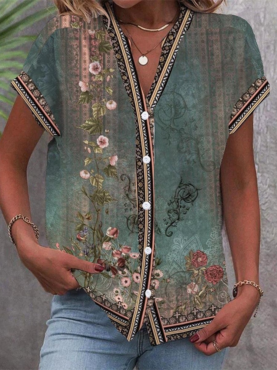 Karen Women's Blouse with a V-neck and a Floral Print, photo 1