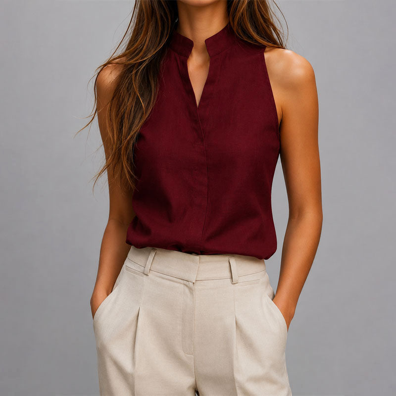 Keira Women's Sleeveless Blouse with Stand Collar, photo 1
