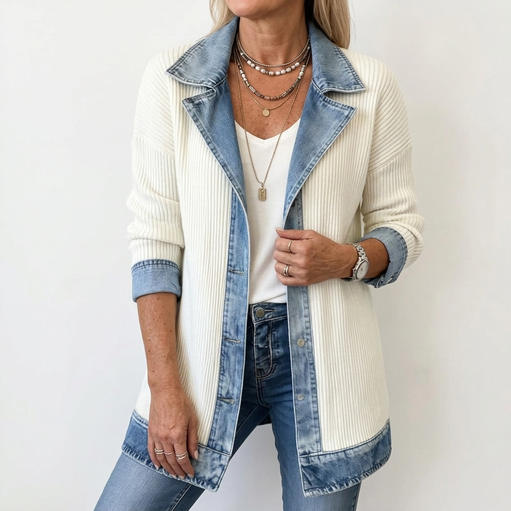 Kelly Women's Sweater in Ribbed Knit with Lapels and Pockets, photo 2