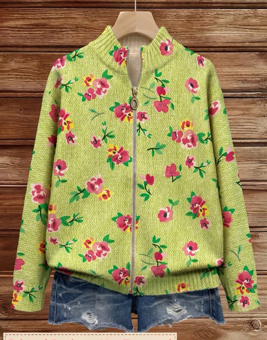 Kimberly Women's Cardigan in Knit with a Zip and a Floral Print, photo 2