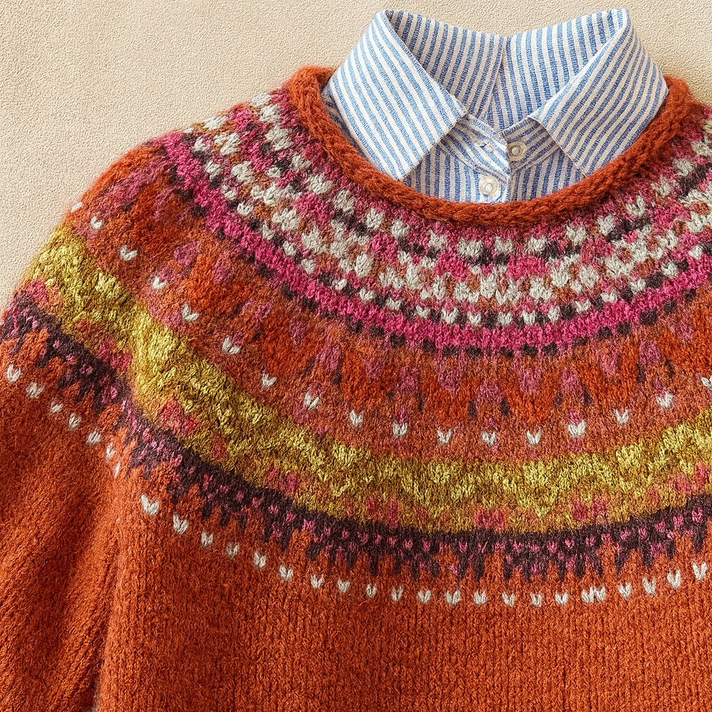 Laurel Women's Sweater in Knit with a Nordic Knit Pattern in Red, photo 2