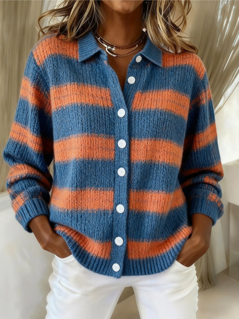 Lindsay Women's Cardigan in Knit with Buttons and a Check Pattern in Orange, photo 1