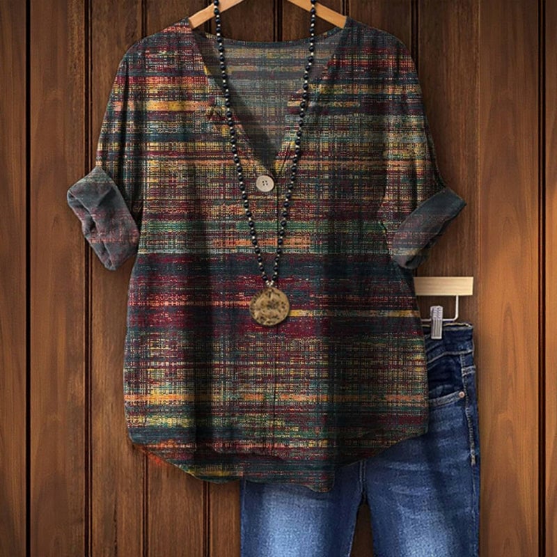Linnea Women's Blouse in a Relaxed Fit with a V-neck and Stripes, photo 2