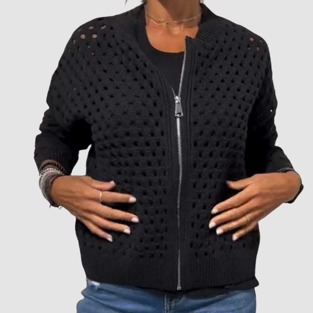 Lois Women's Cardigan in Knit with a Zip in Beige, photo 2