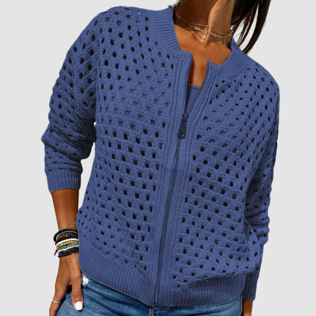 Lois Women's Cardigan in Knit with a Zip in Beige, photo 5