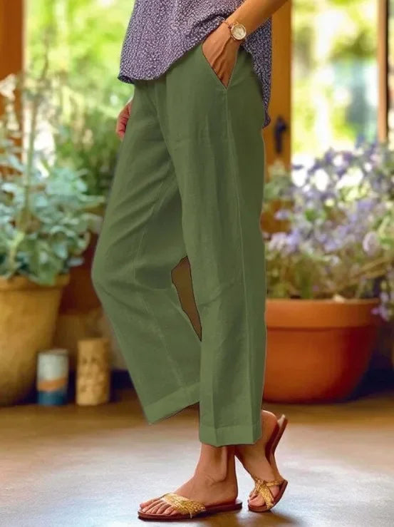 Lucy Women's Trousers with Straight Legs and Pockets in White, photo 6