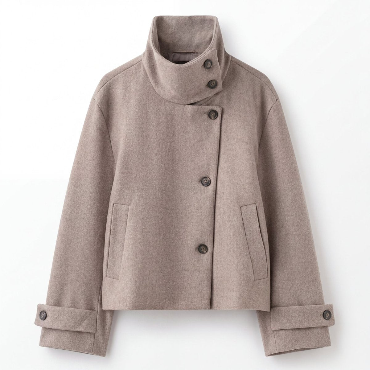Marguerite Women's Short Wool Coat with Asymmetric Buttons, photo 2