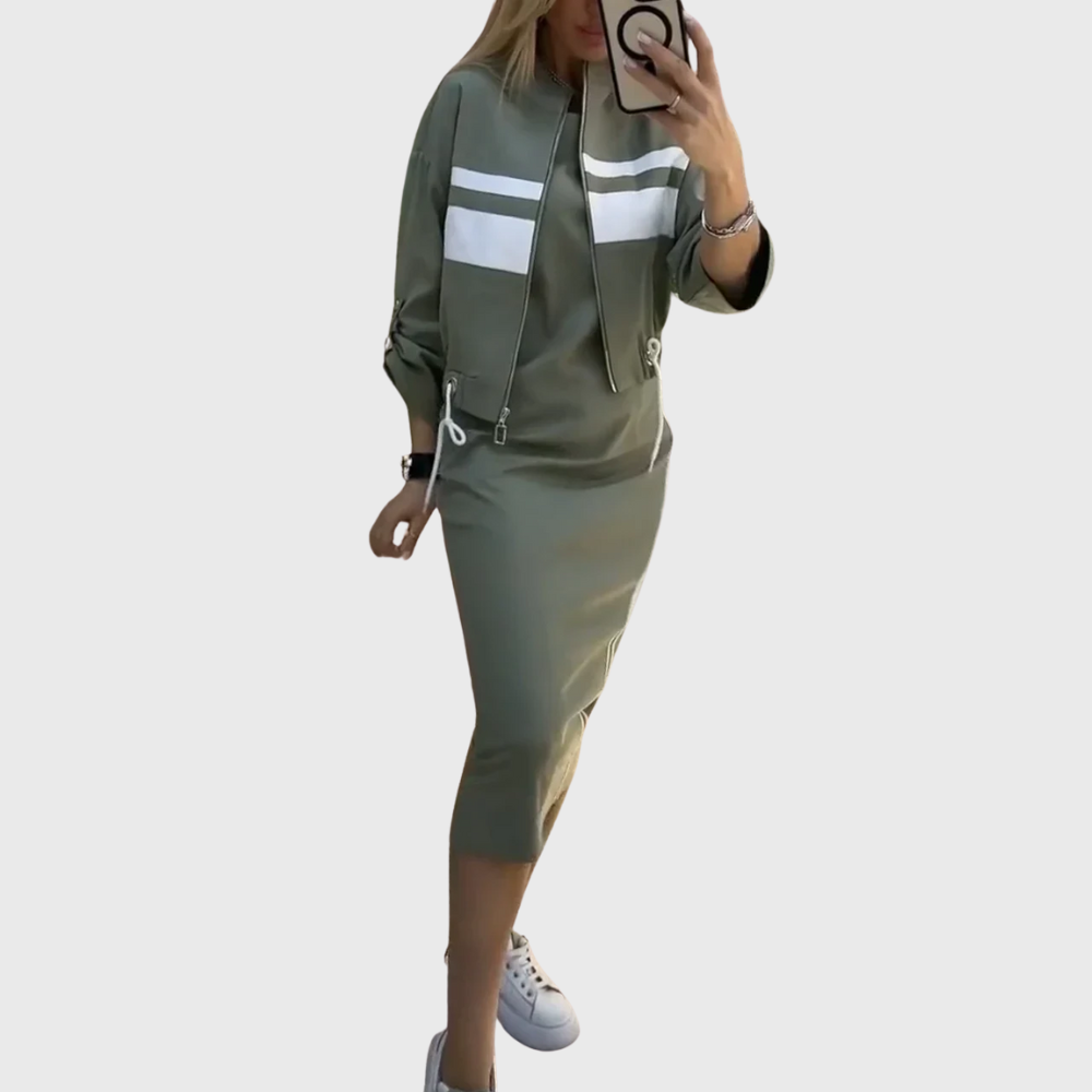 Maria Women's Co-ord Set in a Relaxed Fit with a Zip and Stripes, photo 1