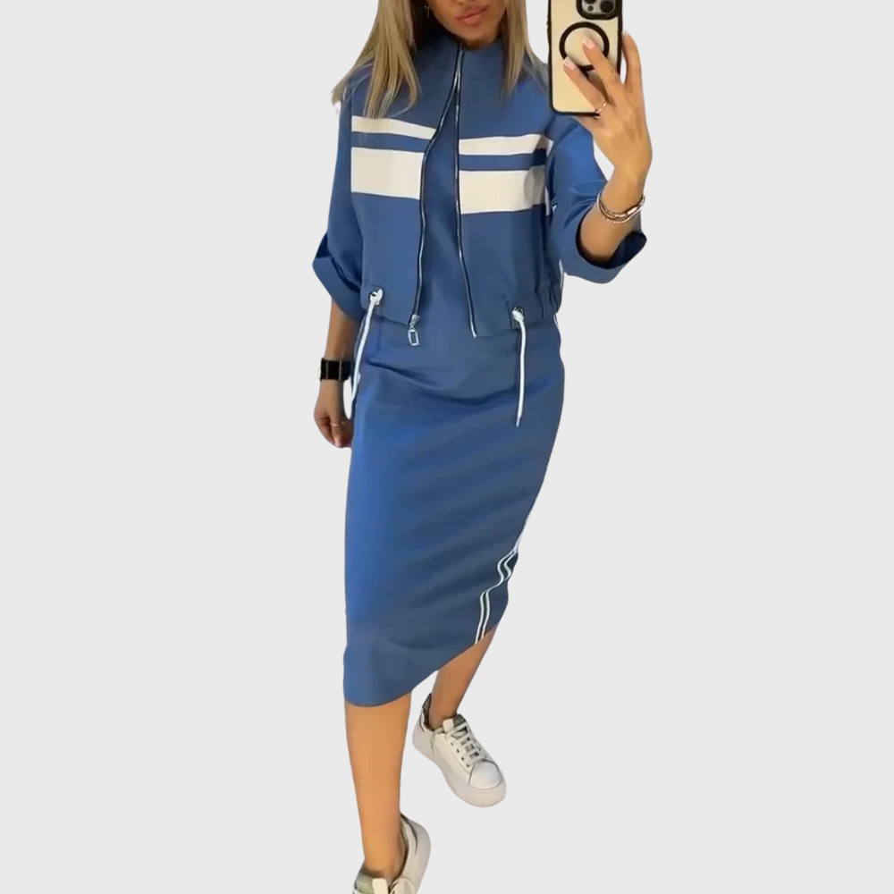 Maria Women's Co-ord Set in a Relaxed Fit with a Zip and Stripes, photo 2