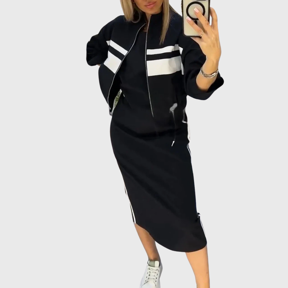Maria Women's Co-ord Set in a Relaxed Fit with a Zip and Stripes, photo 3