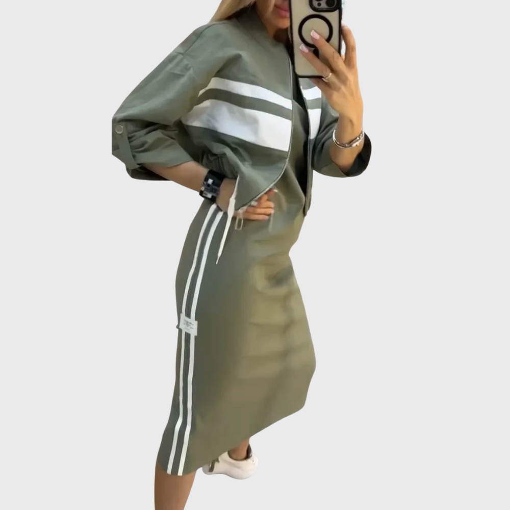 Maria Women's Co-ord Set in a Relaxed Fit with a Zip and Stripes, photo 4