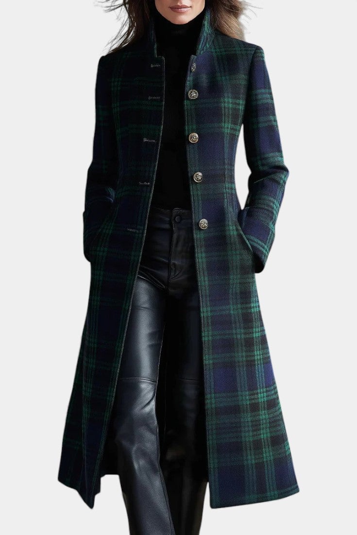 Marianne Women's Coat with a Stand Collar with Buttons and a Check Pattern, photo 1