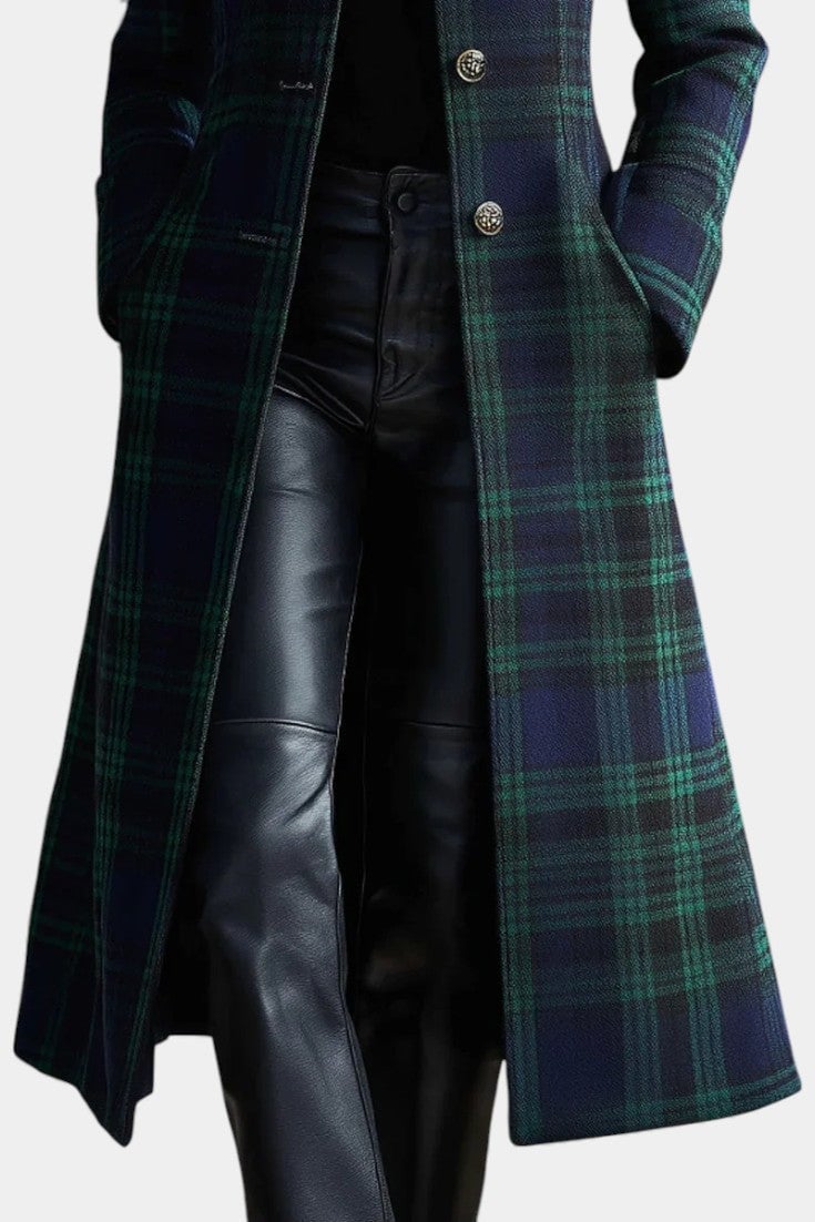 Marianne Women's Coat with a Stand Collar with Buttons and a Check Pattern, photo 3