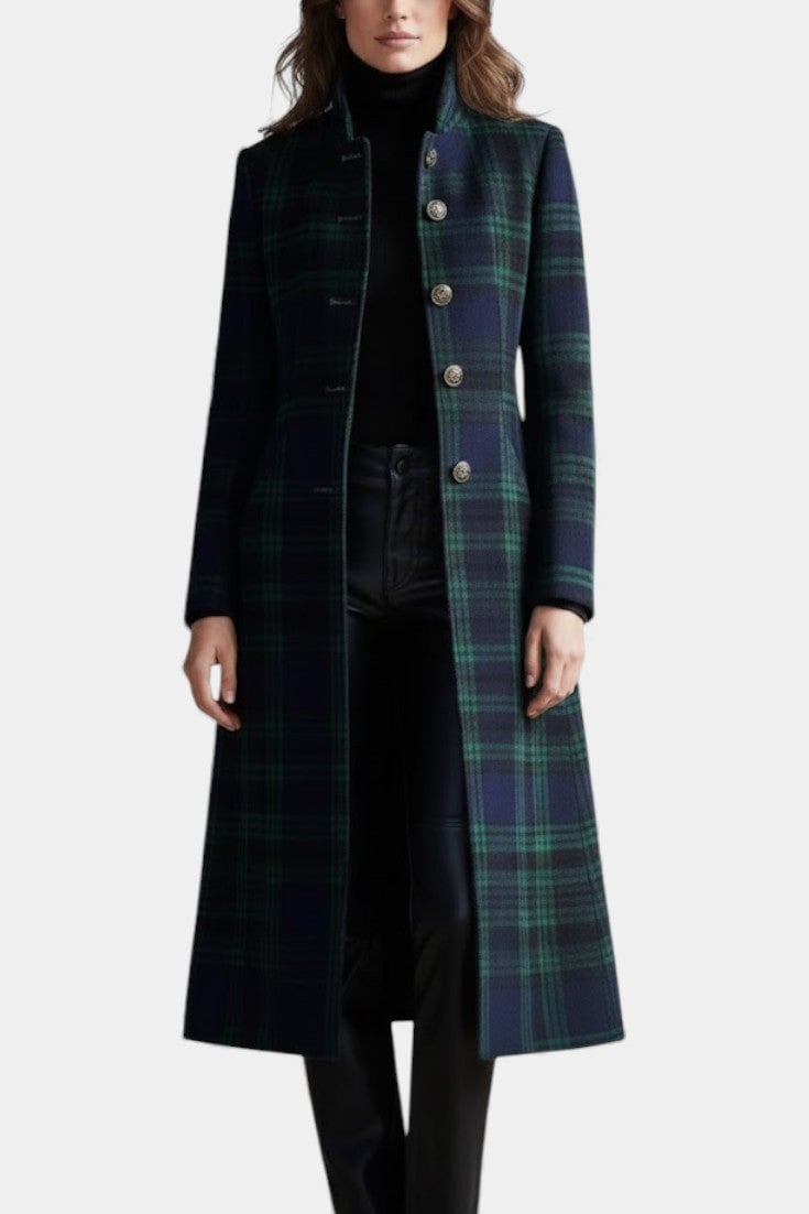 Marianne Women's Coat with a Stand Collar with Buttons and a Check Pattern, photo 4