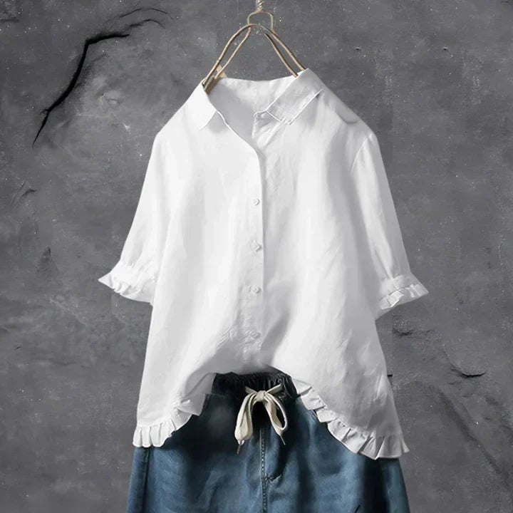 Marissa Women's Top with a Classic Collar with Buttons and Ruffles, photo 1