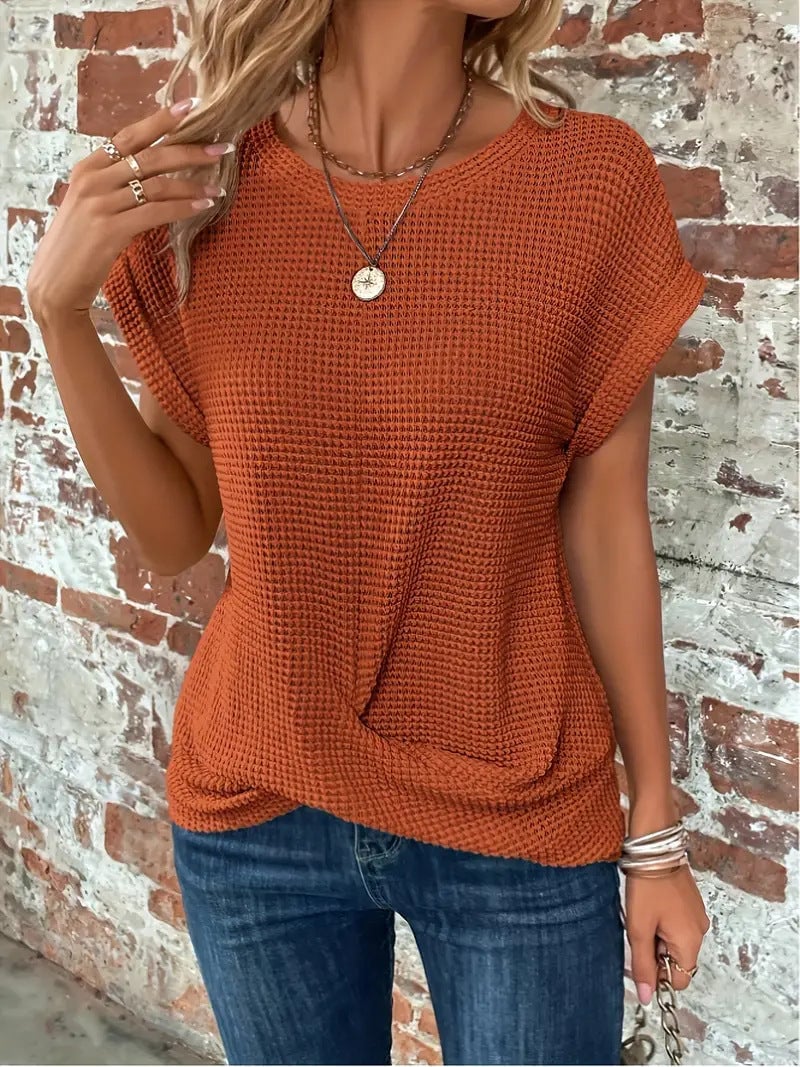 Marlene Women's Shirt with a Round Neck with Short Sleeves and a Knot Detail, photo 1
