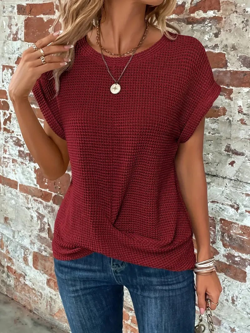 Marlene Women's Shirt with a Round Neck with Short Sleeves and a Knot Detail, photo 2