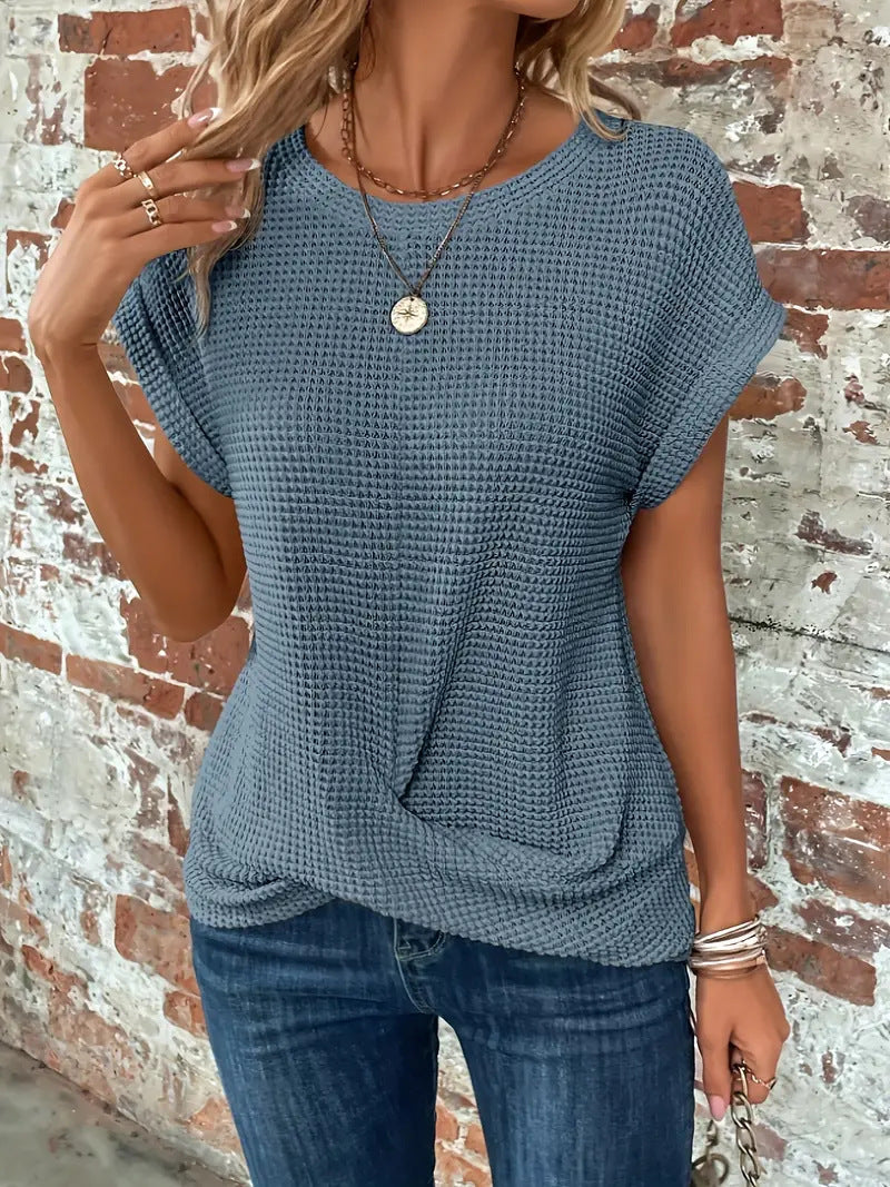 Marlene Women's Shirt with a Round Neck with Short Sleeves and a Knot Detail, photo 4