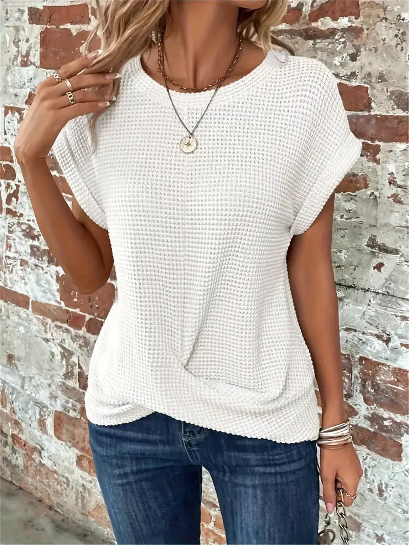 Marlene Women's Shirt with a Round Neck with Short Sleeves and a Knot Detail, photo 5