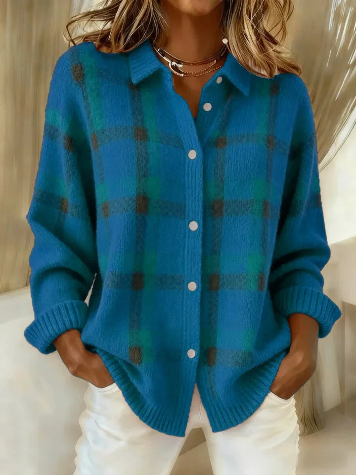 Maureen Women's Sweater in Knit with a Classic Collar and a Check Pattern, photo 4