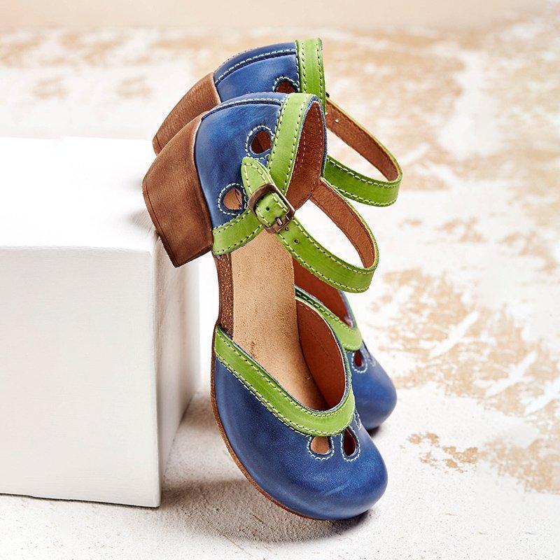 Maya Women's Sandals with a Buckle and a Block Heel and Colour Blocking, photo 1