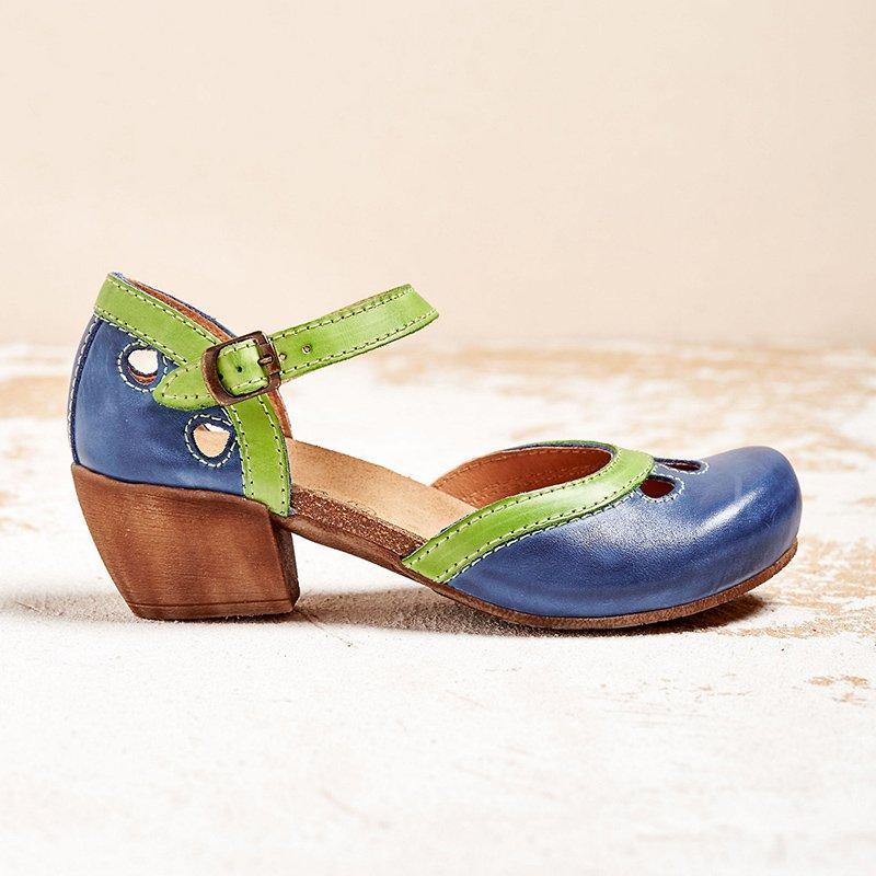 Maya Women's Sandals with a Buckle and a Block Heel and Colour Blocking, photo 2