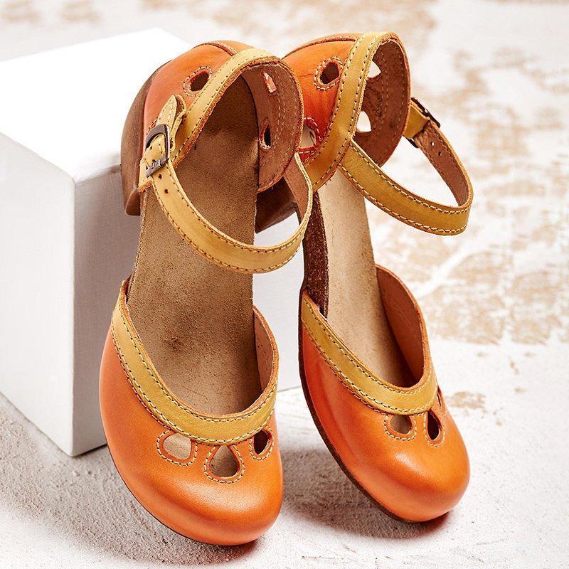 Maya Women's Sandals with a Buckle and a Block Heel and Colour Blocking, photo 3