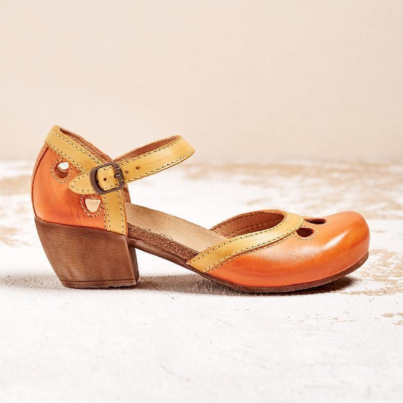 Maya Women's Sandals with a Buckle and a Block Heel and Colour Blocking, photo 4