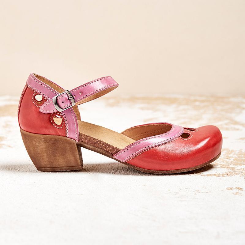 Maya Women's Sandals with a Buckle and a Block Heel and Colour Blocking, photo 6