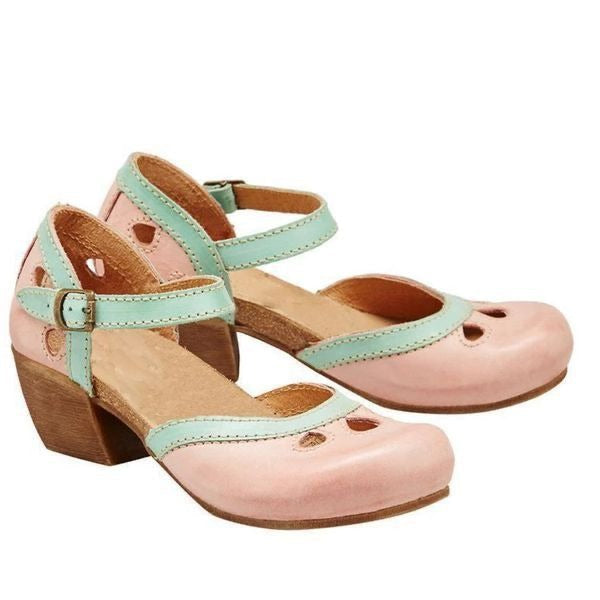 Maya Women's Sandals with a Buckle and a Block Heel and Colour Blocking, photo 9