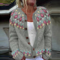 Melanie Women's Cardigan with Buttons and a Nordic Knit Pattern and a Floral Print, photo 1