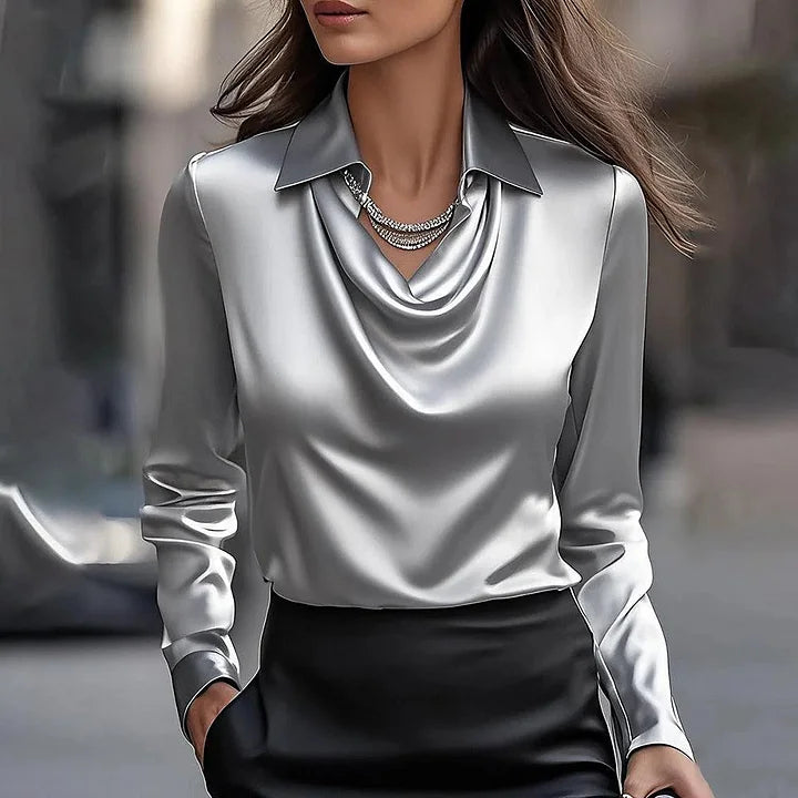 Noelle Women's Blouse in Satin with a Classic Collar, photo 3
