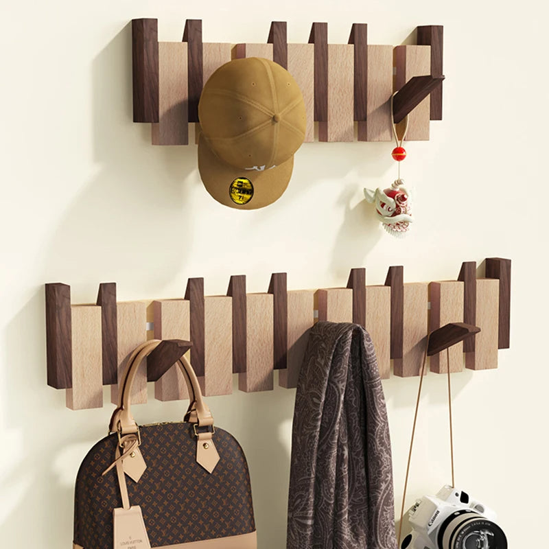 Oscar Wooden Wall Coat Rack with Folding Hooks, photo 2