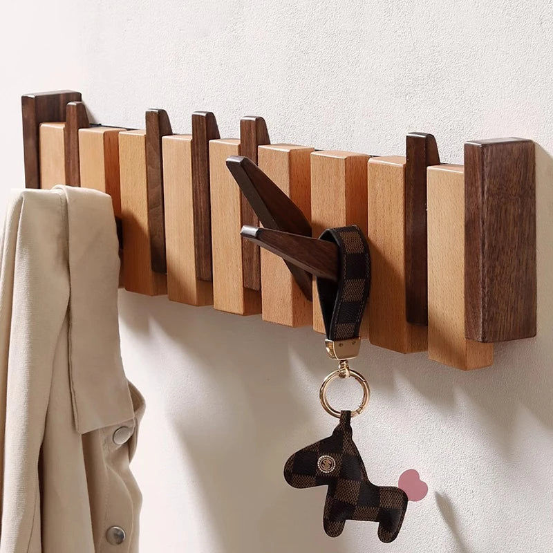Oscar Wooden Wall Coat Rack with Folding Hooks, photo 4